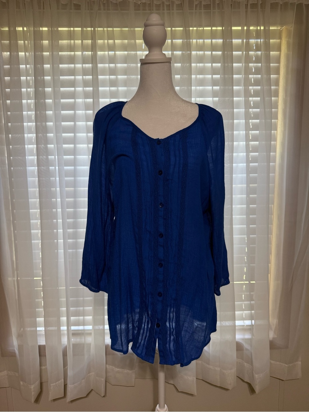 Zac & Rachel Royal Blue Button-Front Tunic Blouse